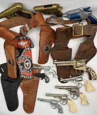 Vintage 1950 1960s Toy Six Shooter Cap Guns Holsters Daisy Texan Nichols Hubley