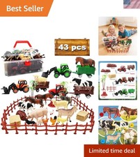 Deluxe Farm Playset: 40 Animal Figurines 3 Tractors for Imaginative Play