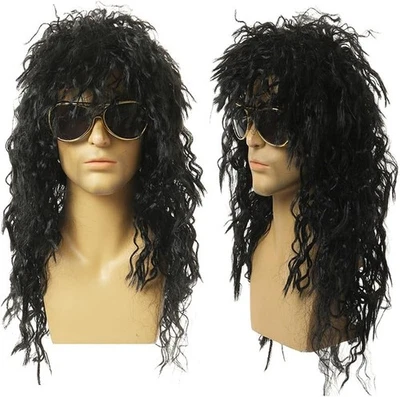 SDXCJY 70s 80s Disco Wig, Rock Star Heavy Metal, Black Curly Wig Men Rock Fancy Dress