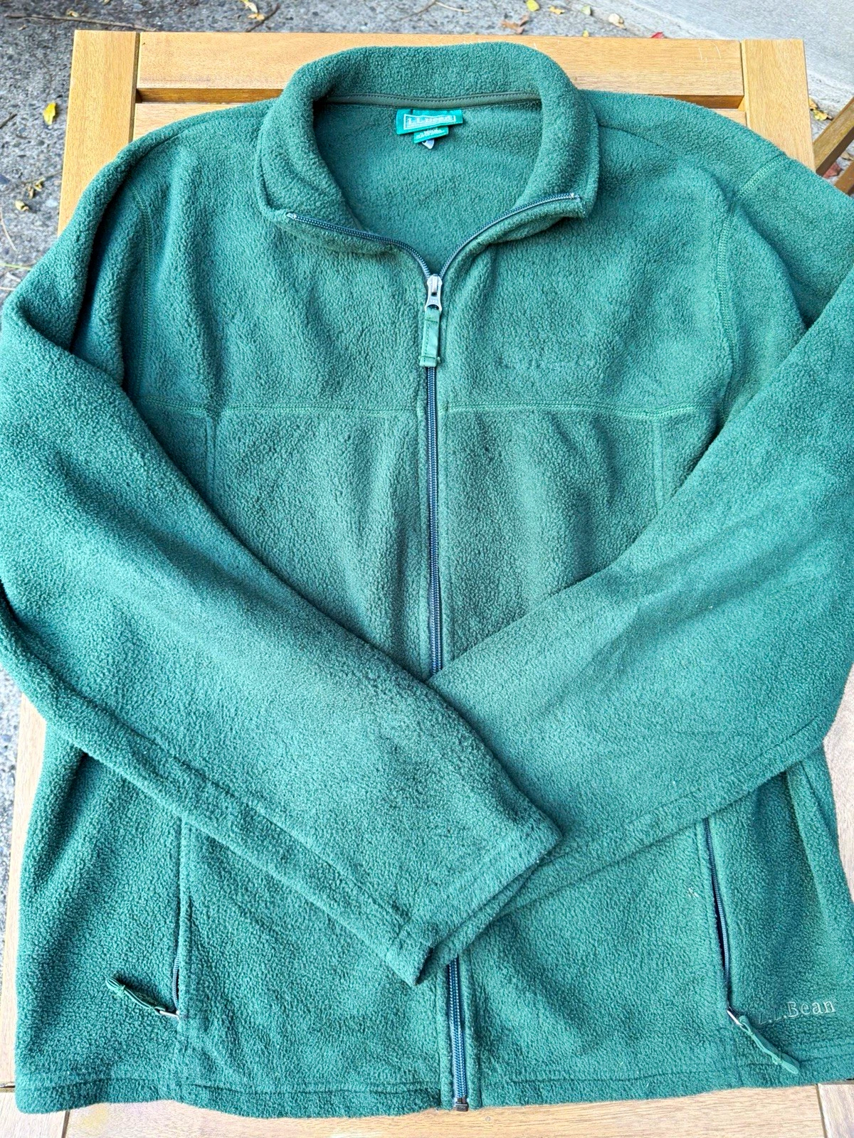 LL Bean Full Zip Fleece Jacket Mens L Forest Green Zip Pockets Outdoor Gorpcore - product detail image 2