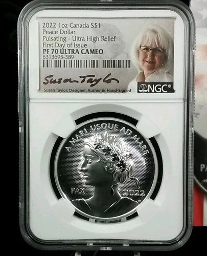2022 Canada 1 oz Silver Peace Dollar Pulsating Ultra High Relief NGC PF70 UC FDI