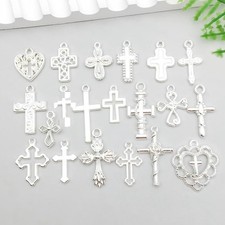 BULK 100Pcs Cross Charms DIY Jewelry Making Pendants Bright Silver