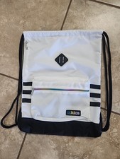 Adidas Classic 3 Stripe Sack Pack Drawstring Cinch Bag White Black Gym