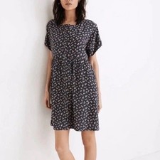 Madewell Short Sleeve Mini Dress Button Front Medium Navy Floral Relaxed Fit