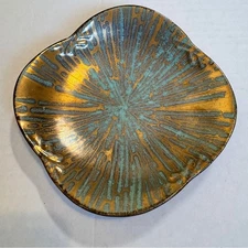 Vintage Carstens Tonnieshof West Germany Gold Teal Decorative Plate Trinket Dish