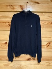 Vintage Polo Ralph Lauren Sweater Men XL Blue Quarter Zip Mock Neck Thick Knit