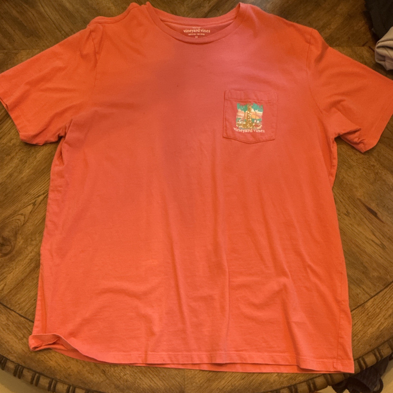 Vineyard Vines Men's Orange Graphic Logo Pocket Crew Neck Cotton Tee XL