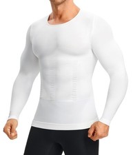 Shapewear Men Compression Shirt - Long Sleeve White Undershirt Tummy Control ...