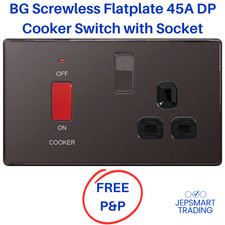 Image of BG NEXUS 45Amp Cooker Control Switch w Socket Flat Screwless Black Nickel FBN70B