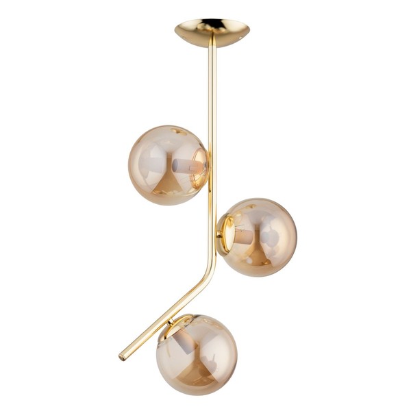 Deckenlampe 3-Flammig Glas Gold Bernstein E14 L:35 Cm Deckenleuchte Wohnzimmer-image