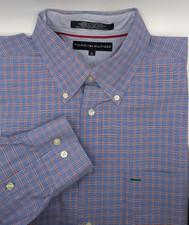 Tommy Hilfiger Large Long Sleeve Plaid Button-down Blue/Red Check 100 Cotton