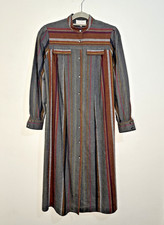 Vivienne Lawrence Womens Grey Stripe Smock Midi Dress Matching Belt Vintage Uk12