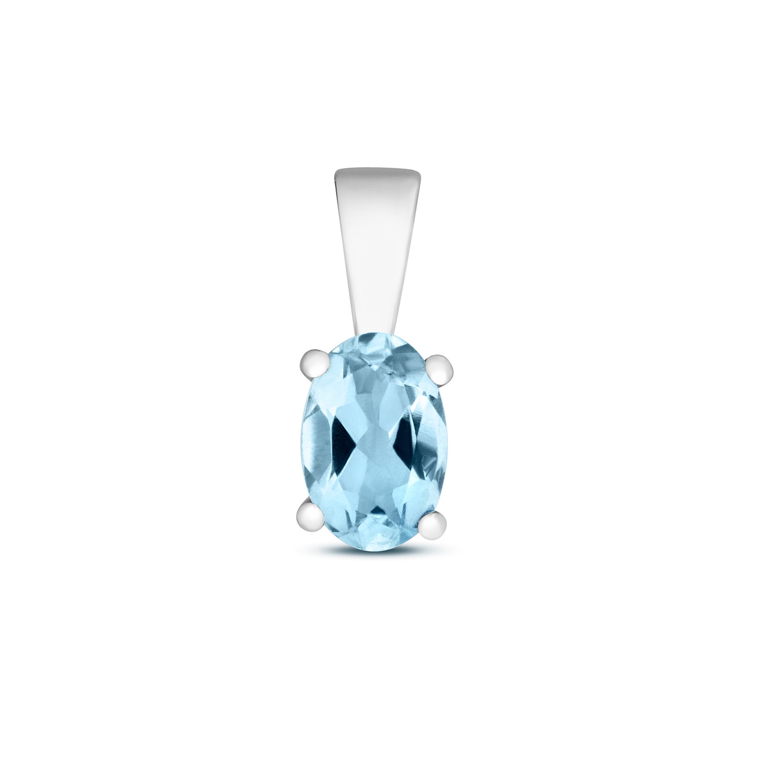 Pendentif femme or blanc 375/1000 avec aquamarine naturelle bleue taillée 11x4mm