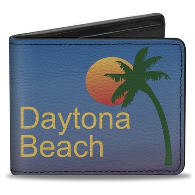 Bi-Fold Wallet DAYTON BEACH Script/Sun/Palm Trees Blue Fade/Yellow/O (US IMPORT)