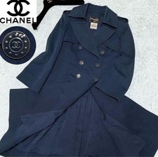 Very beautiful CHANEL Coco mark button trench coat outer navy 38M