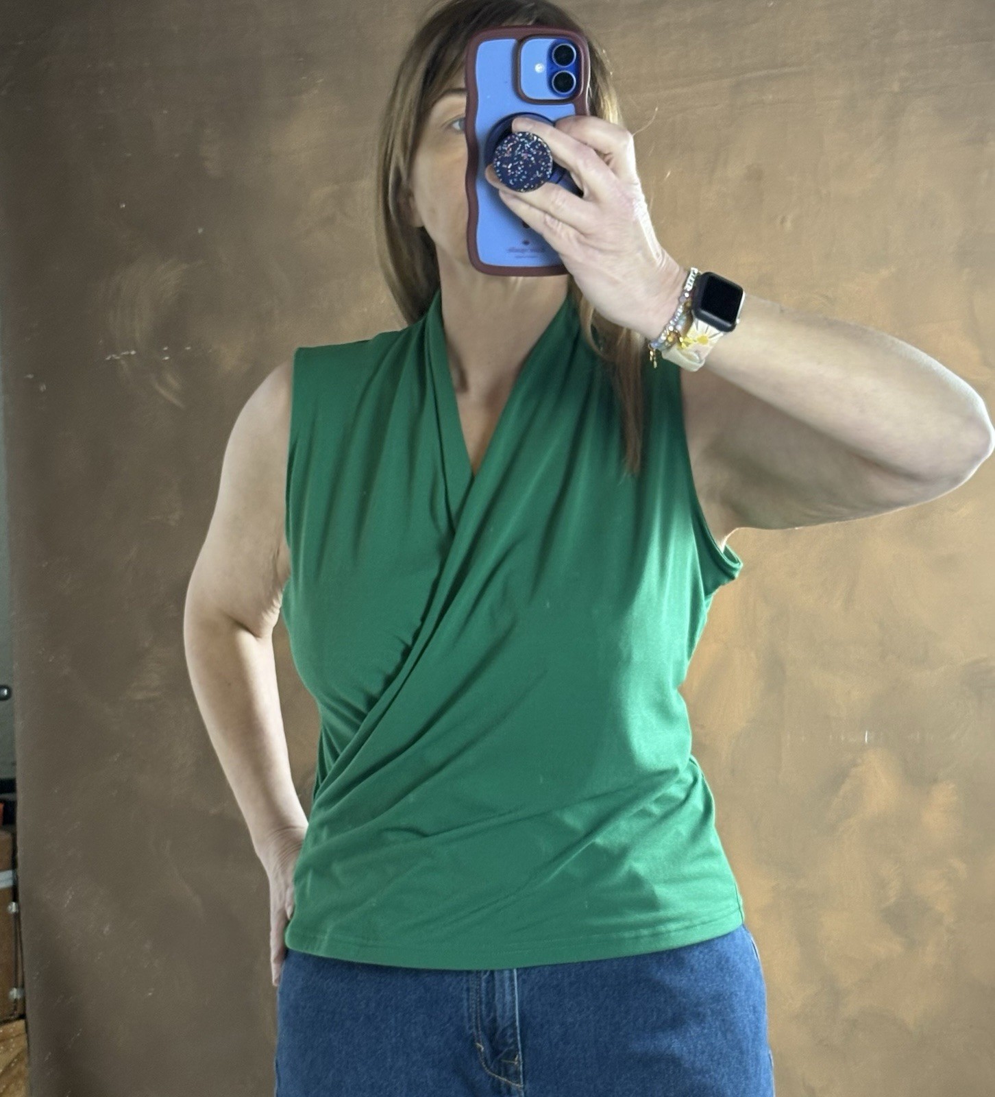 Women's Banana Republic Green Sleeveless Cross Front Blouse Size L