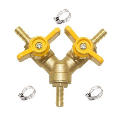 Hooshing 3Way YBall Valve 1/4'' Hose Barb, 2Switch Solid Brass, Water Fuel Air