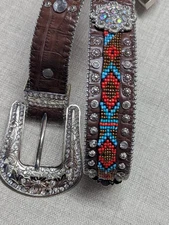vintage RHINESTONE buckle belt STUDDED beaded 30 indian WESTERN cowboy Y2K