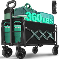 Collapsible Wagon Cart with Wheels Foldable, Black, 360 Lbs Heavy Duty Folding U