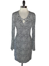 MICHAEL KORS Size XL Sheath Dress Black Ivory Animal Print Long Sleeve Stretch