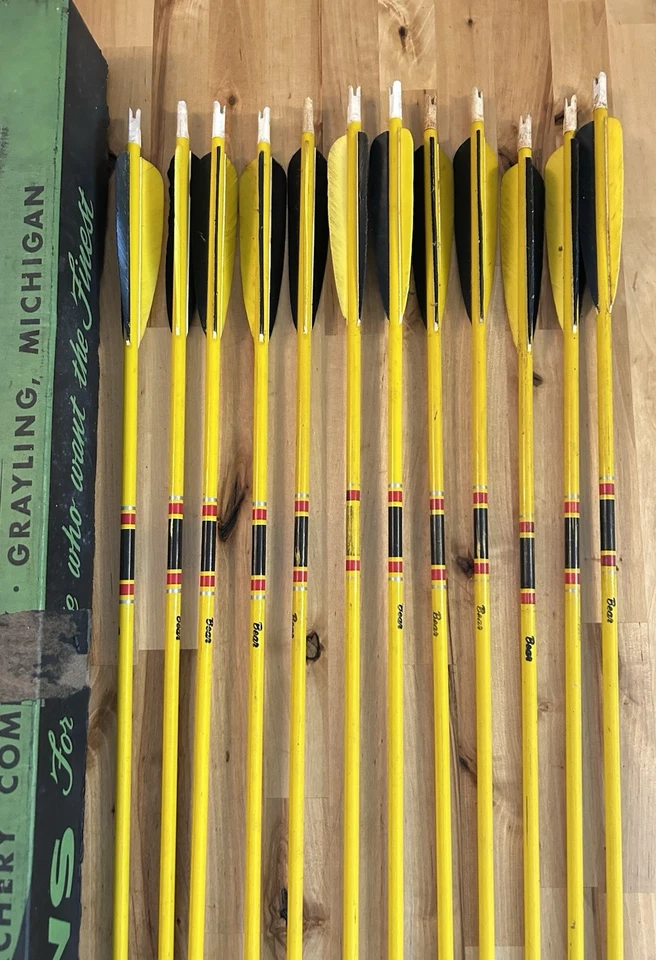 12 flechas de madera de grado estándar Bear Archery 1060 de colección AMARILLO con CAJA Grayling MI Foto 4 de 4