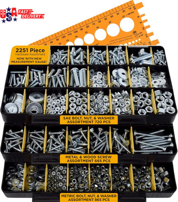 2251 Piece Hardware Assortment Kit with Screws, Nuts, Bolts & Washers (3 Trays) 