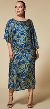 MARINA RINALDI BY MAXMARA DECISO PURE SILK DRESS BLUE YELLOW 16W NWT $1,000