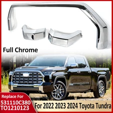 Chrome Front Bumper Grill Molding Trim Surround Set For 2022-2024 Toyota Tundra