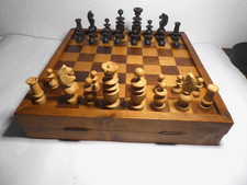 antik Schachspiel Dame Mühlesteine Holzbrett 31 x 31 cm  + extra Schatulle 1310g