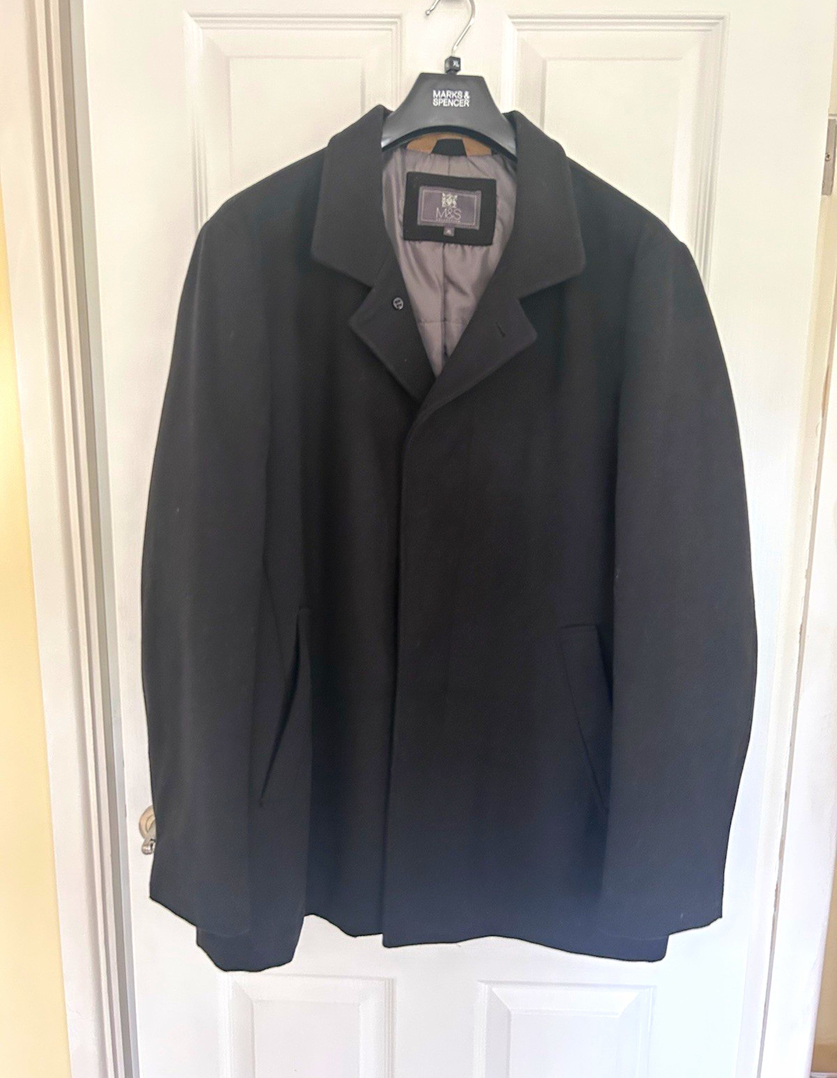 Marks and Spencer M&S Collection Men’s Black Wool Peacoat Lined Pockets XL
