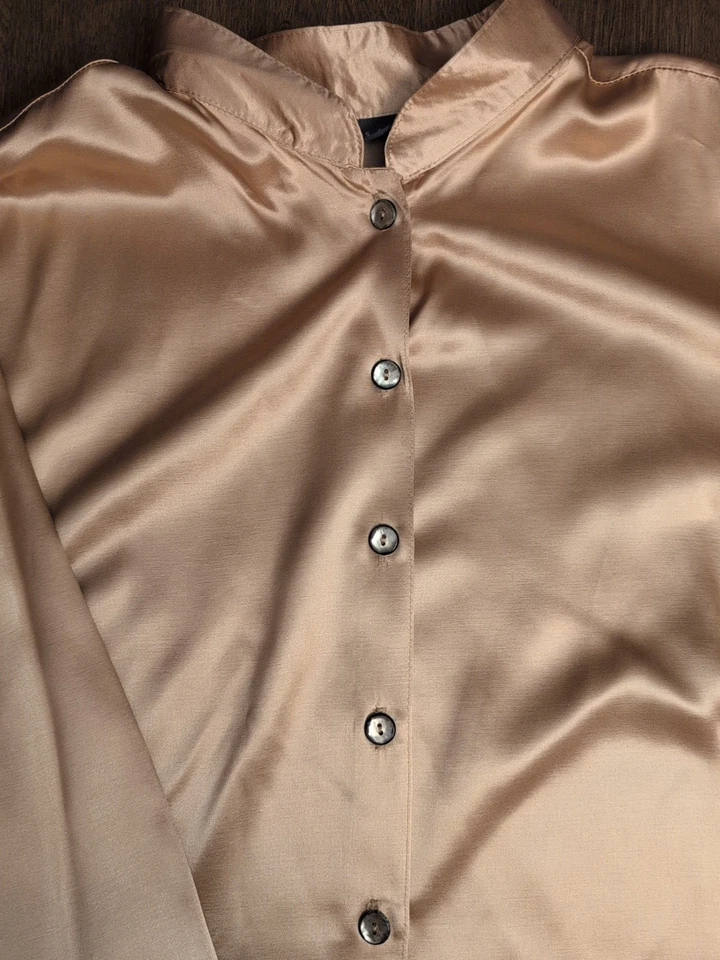 NEW Lane Bryant Pajama Set 22/24 Gold Satin Long Sleeve & Drawstring Pant 26/28 - Image 3 of 4