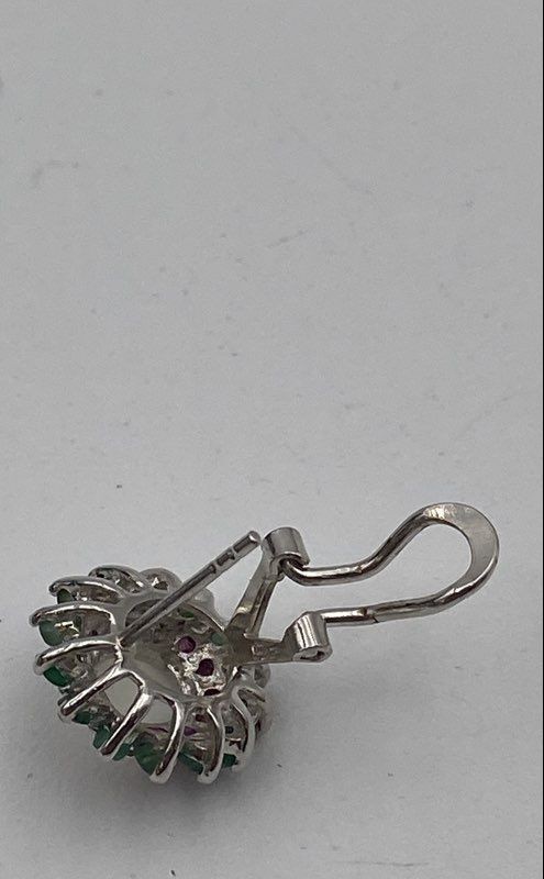 925 Sterling Silver Emerald And Ruby Stud Earring… - image 4