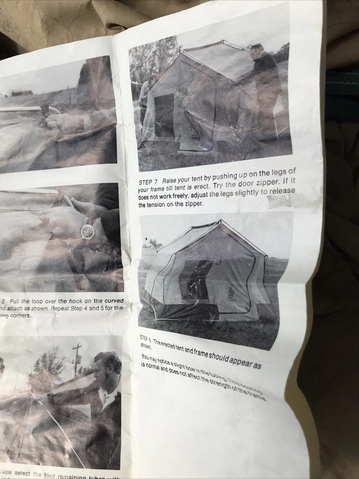 Винтажная холщовая палатка Sears Hillary высотой 8 x 10 x 7 футов по центру. Стол для чтения на 4 человека - Изображение 3 из 4