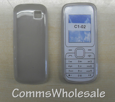 Grau/durchscheinend schützende Silikon Skin Gel Hülle für Nokia C1-02 - NEU