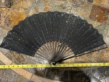 Antique Victorian Sequined Black Folding Hand Fan