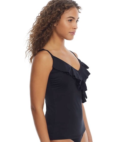 Pour Moi BLACK Space Ruffle Underwire Tankini Swim Top, US 36DDDD/G, UK 36F - Picture 3 of 4
