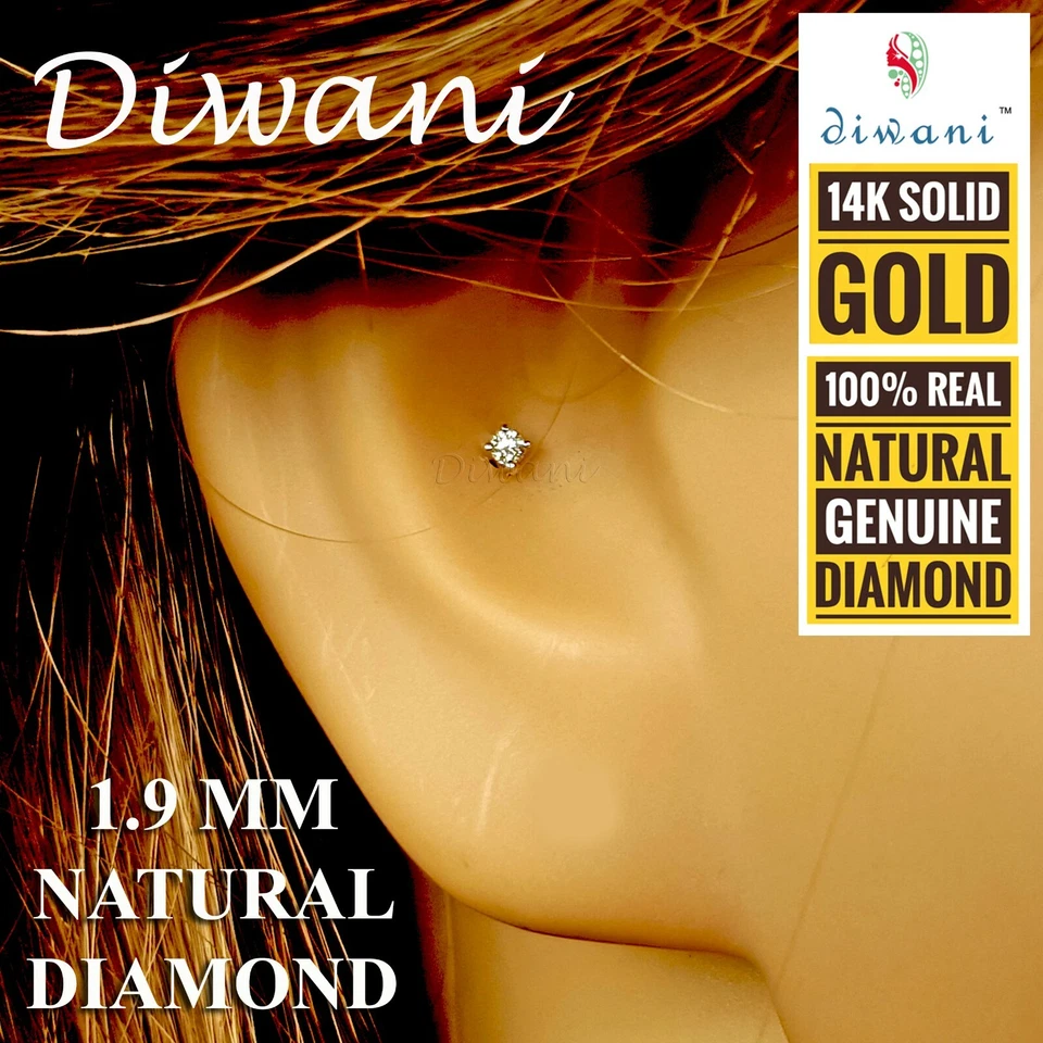 1.9mm Real VVS Diamond Wedding Nose Lip Labret Screw Stud Piercing Ring Pin Bone - Image 4 of 4