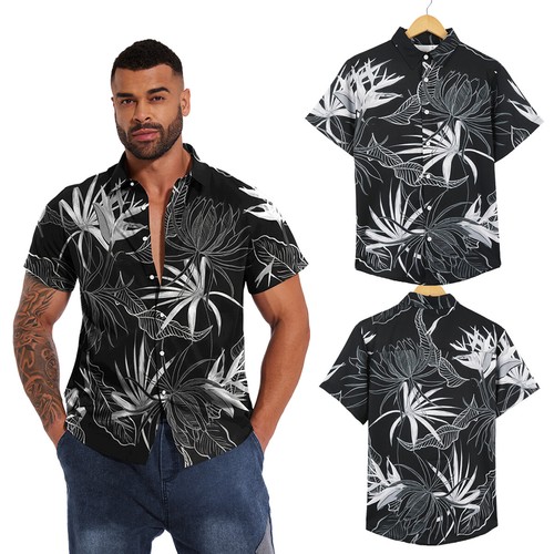 Men's Hawaiian Shirts Beach Wedding Short Sleeve Button Up Casual Dress Shirt US - Picture 10 of 21