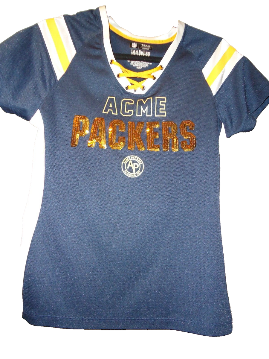 GREEN BAY PACKERS BLING ACME PACKER LACE UP JERSEY SHIRT SIZE