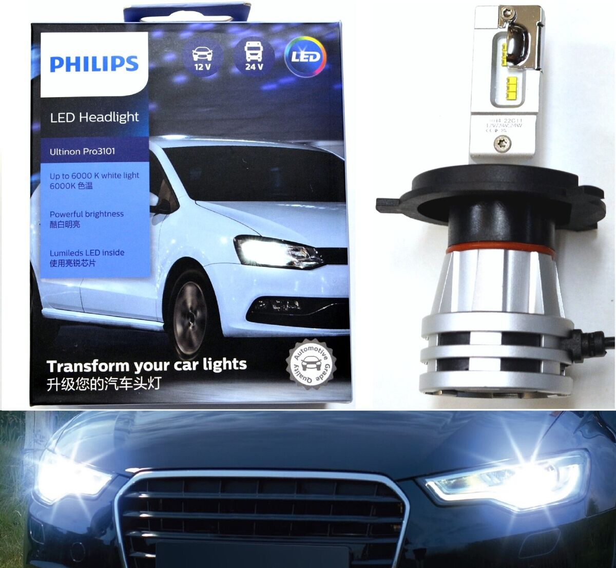 Philips Ultinon Pro3101 LED White H4 Two Bulbs Head Light Philips Ultinon Pro3101 LED White H4 Two Bulbs Head Light
