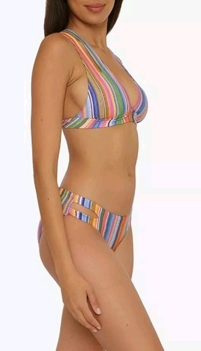 Becca Swimwear 2 pcs Swim Suit Stripe, Scoop Bottom, Removable Cups Sz Large NWT - Picture 8 of 8