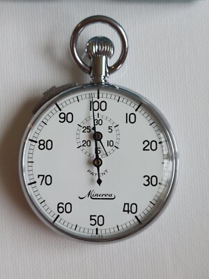 Rare Vintage Minerva Timer Stopwatch White Dial + Original Box