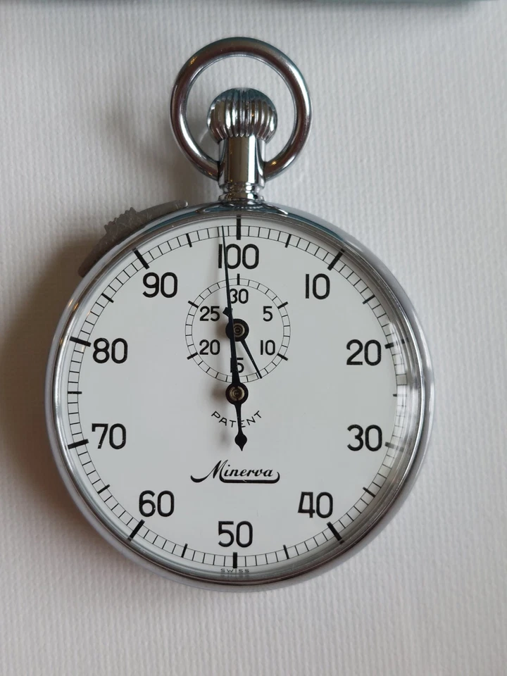 Raro Cronómetro Temporizador Minerva De Colección Esfera Blanca + Caja Original Patente Suiza Funciona Foto 3 de 4