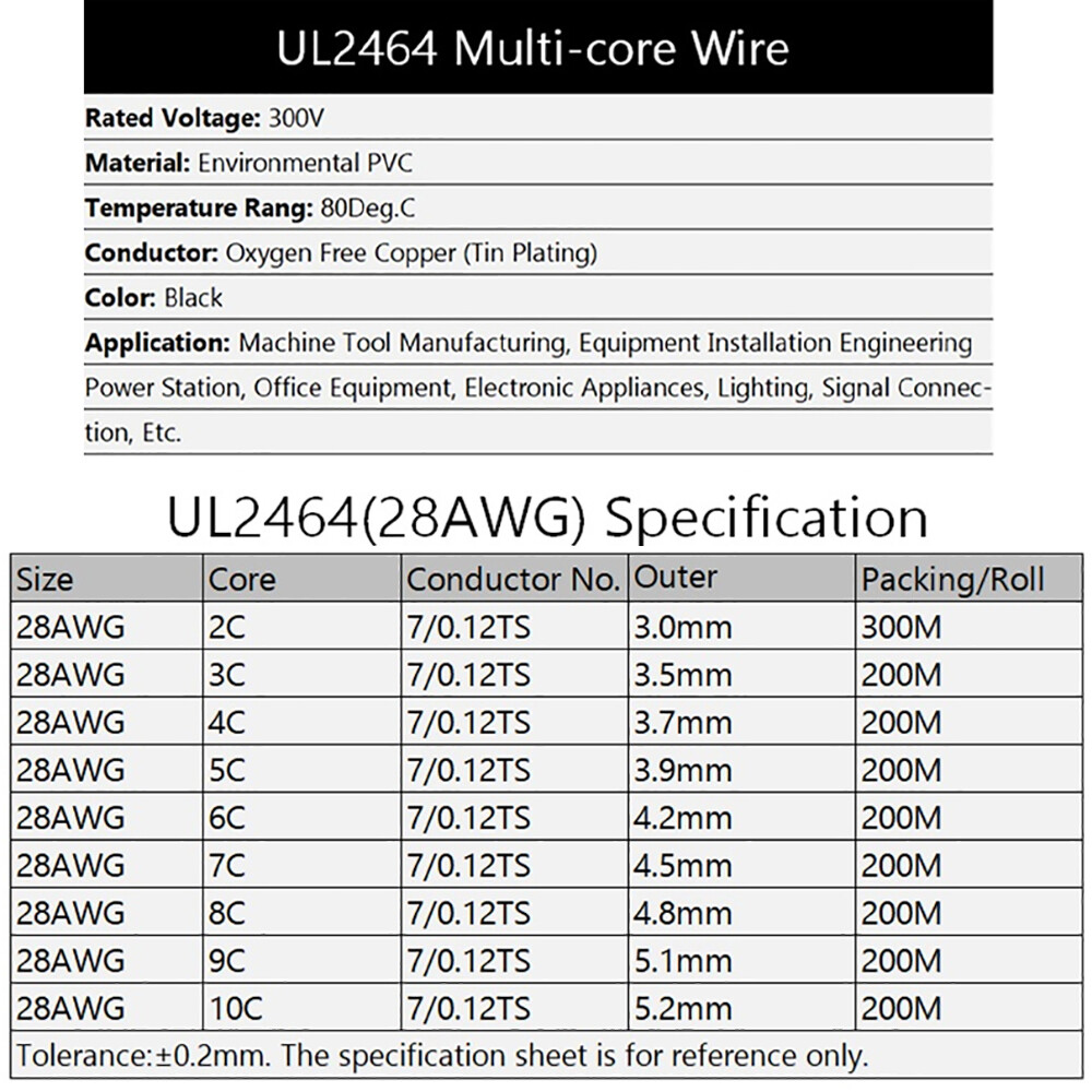 UL2464 28AWG Sheathed Multi Core Cable 2-10Cores Electrical Cable