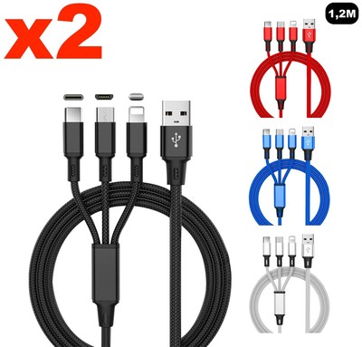 2x 3in1 Schnell Ladekabel Ligtning Micro USB Typ-C für Samsung iPhone Huawei