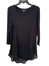 Saks Fifth Avenue Long Sleeve Tunic Top Size Medium Sheer Hem Black Contemporary