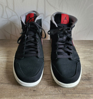 Jordan 1 Mid Black Particle Grey Gym Red 554724-060 Schuhe Sneaker  Gr. 45