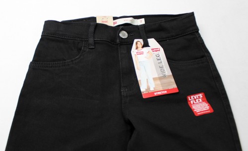 Levi's Girl's Basic Mid Rise Relaxed Fit Wide Leg Jeans AN3 Black Size 7 NWT - Picture 2 of 5