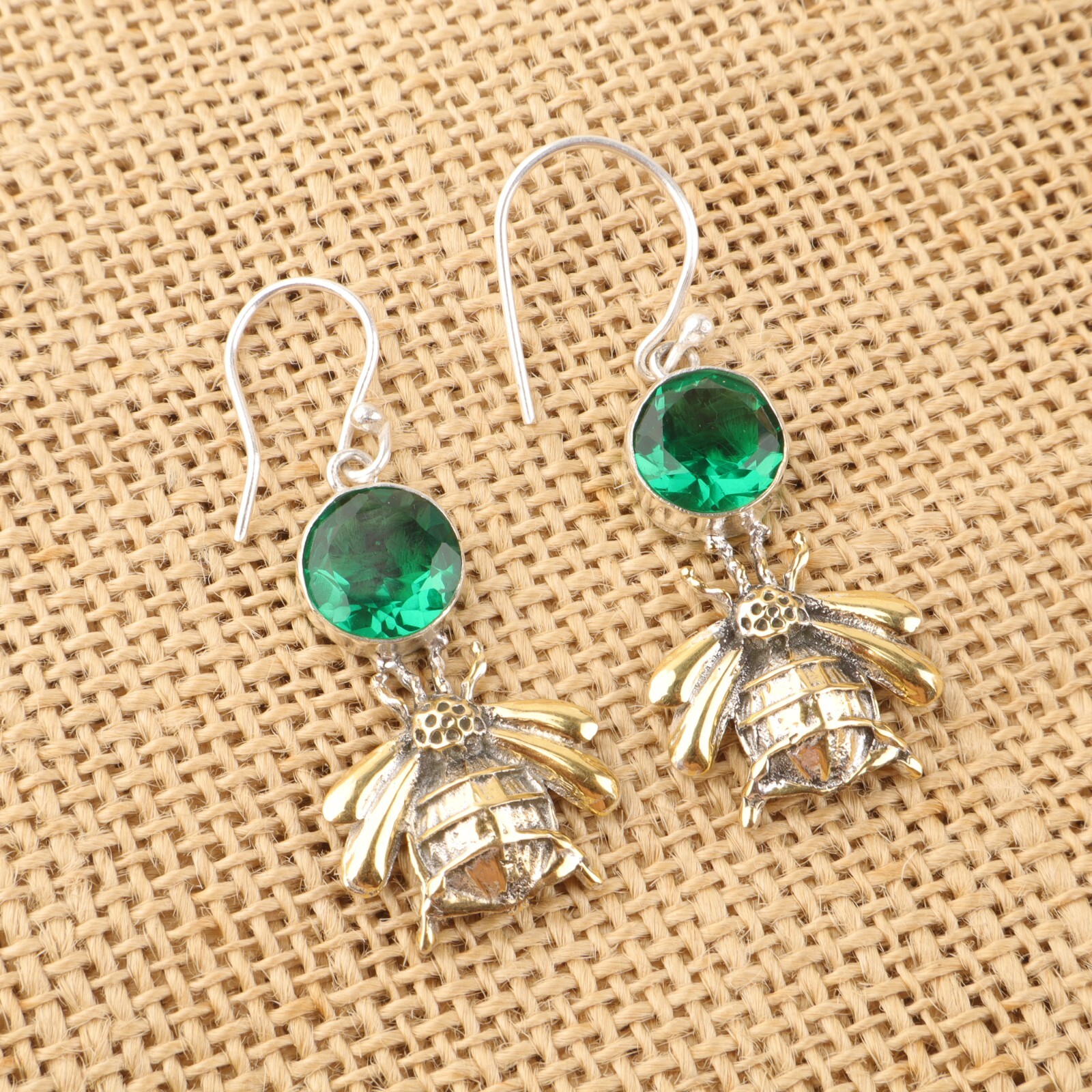 May Birthstone Emerald Bezel Drop Earrings in Sterling Silver