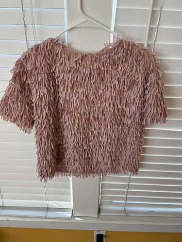 Zara Kids Pink Feather Effect Short Sleeve Top Size 13-14 | eBay